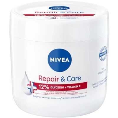 Imagen de NIVEA Crema corporal Repair &amp; Care hidratante y no grasa de absorción rápida con vitamina E glicerina, para pieles muy secas ásperas (400 ml)