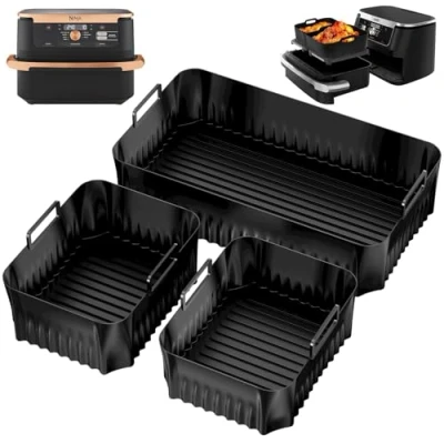 Imagen de Chiluxendo 3 Molde Silicona Freidora de Aire, Reutilizable Olla Silicona, Air Fryer Accessories, Antiadherentes Bandeja Airfryer, Rectangular Cesta para Hornear Pasteles, Microondas, Horno
