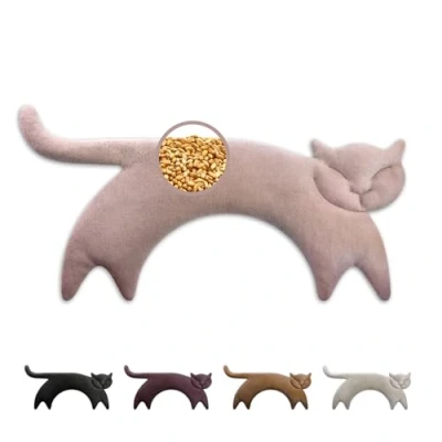 Imagen de Leschi Bolsa Semillas Microondas 47x23 cm, de 100% Algodón y Trigo Orgánicos, Saco en forma gato rosa, Térmico para ideal Cuello, Cervical Espalda