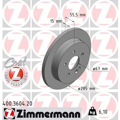 Imagen de ZIMMERMANN COAT Z 400.3604.20 Disco de freno 285 15 6/5 5 112 macizo revestido MERCEDES BENZ: Clase ML