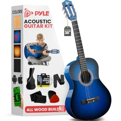 Imagen de Pyle kit de guitarra acustica, ¾, Tamaño juvenil, 36, Madera, Para principiantes, Niños, Adultos, Con accesorios