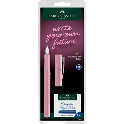 Imagen de Faber Castell 140833 Grip 2010 Pluma estilográfica (plumín M, 6 cartuchos de repuesto), color rosa