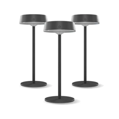 Imagen de CALEX Lámpara solar de mesa Parma, 3 piezas, luz inalámbrica, interior y exterior, iluminación recargable, funciona con pilas, control táctil, regulable, color negro