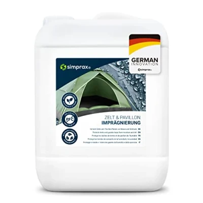 Imagen de simprax® Spray impermeabilizante para Tiendas de campaña impermeabilización Camping Certificado por Oeko Tex Tejidos Resistente a los Rayos UV y Biodegradable 5L