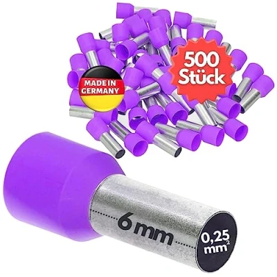 Imagen de Kalitec AE02506VI Terminales aislados (500 unidades, 0,25 mm², 6 mm de largo), color morado