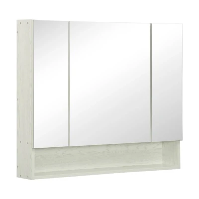 Imagen de kleankin Armario de Baño con Espejo Pared 3 Puertas Estante Ajustable y Compartimento Mueble Colgante para Salón 90x15x75 cm Blanco