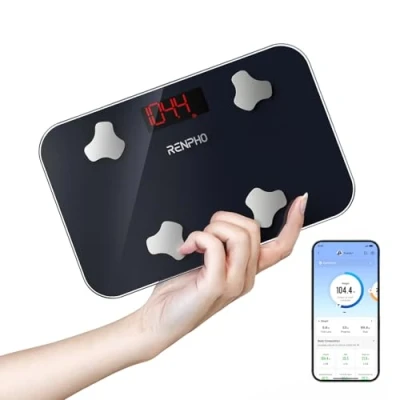Imagen de RENPHO Mini Báscula Grasa Corporal de Baño Digital, Balanza Bluetooth Inteligente con App, Bascula Electrónica Monitores Análisis 13 Funciones para Peso Corporal, 400 lb, 11.02&quot; x 7.09&quot;