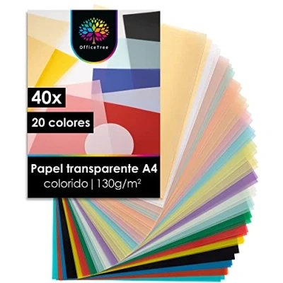 Imagen de OfficeTree 40x Papel Cebolla A4 Colores 130g/m² 20 Transparente para Imprimir Vegetal de Tracing Paper Calco