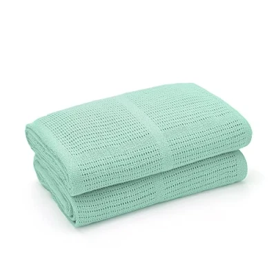 Imagen de Bloomsbury Mill Mantas Celulares Extrasuaves para Bebé 100% Algodón Orgánico Puro Azul Carrito, Capazo o Viajes Juego de 2 Menta/Verde