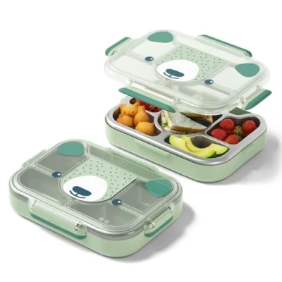 Imagen de monbento Fiambrera Infantil Wonder Verde Bear Lonchera para niños con compartimentos Bandeja Compartimentada Separable Acero Inoxidable Ideal Escuela/Parque Sin BPA y Duradera