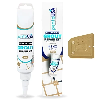 Imagen de PentaUSA Blanqueador de Juntas Azulejos, Kit Reparación Juntas, Escapadas, Lechada Tubo, y Renovación, Mortero Azulejos Con Espatula (250g Beige)