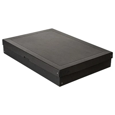 Imagen de Falken PureBox Black Made in Germany, 100 mm de alto, DIN A2. caja almacenamiento con tapa cartón reciclado estable, Ángel azul, vegano, regalo, transporte, multiusos