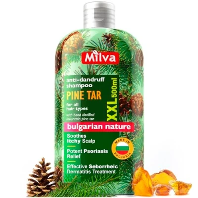 Imagen de Milva Champu para Dermatitis Seborreica Alquitrán de Pino 500 ml Natural Champú Anticaspa Psoriasis Hombre Shampoo Cuero Cabelludo Seco y Escamoso Picor
