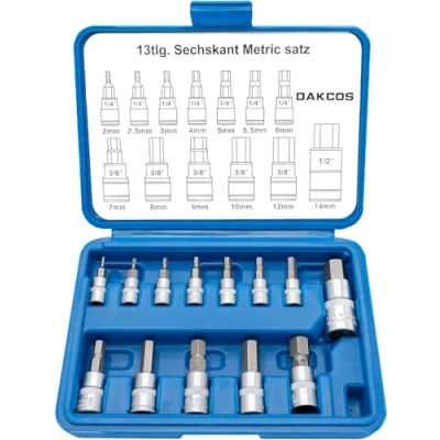 Imagen de DAKCOS Juego de 13 llaves hexagonales métricas 2 14mm 1/4&quot; 3/8&quot; 1/2&quot; Cr V