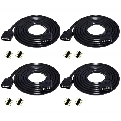 Imagen de LitaElek 4pcs 1m Cable Alargador Tira LED RGB Strip Extension 4 Pines Extensión Cinta Extensor Banda Pin Conector para SMD 5050 3528 2835 Strip, Negro
