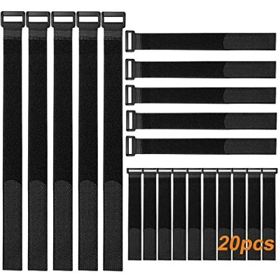 Imagen de FULARR 20Pcs Ataduras de Cable, Cable Correas Set, Reutilizables Ties, Gancho Bucle Correas, Organizador, 3 Tamaños Diferentes (20x2cm, 30x2cm, 40x2cm) Negro