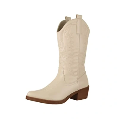 Imagen de Elara Botas de Vaquero Mujer Estilo Motero Chunkyrayan 301 A32PZ Beige PU 38