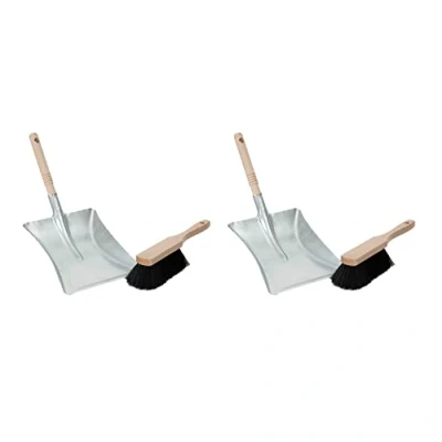 Imagen de Novaliv 2 recogedores de metal plateados lacados, recogedor carbón, mano, juego recogedor, adecuado para camping y