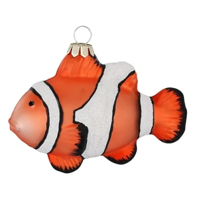 Imagen de Adornos para árbol de Navidad cristal, 10,5 cm, figura pez payaso colgar, pintada a mano, colgante y decoración Navidad, animales, peces, naranja
