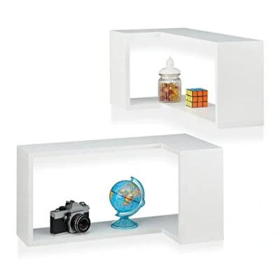 Imagen de Relaxdays Juego de 2 Baldas Pared para Esquina, Madera MDF, Blanco, 30x60x30 cm, Unidades, Tablero Fibras