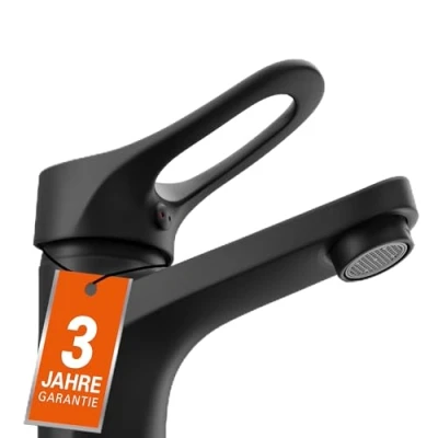 Imagen de EISL NI075VEB grifo de baño VERONA, monomando para lavabo, mezclador baño, lavabo negro con varilla y desagüe automático, mate