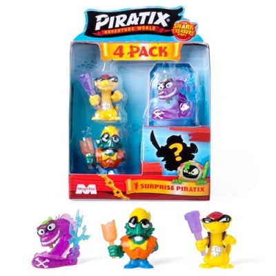 Imagen de PIRATIX ADVENTURE WORLD Serie Shark Treasure, Pack de 4, Contiene 4 Piratix, 1 &#039;Cristal&#039; y Sorpresa, Accesorios &#039;Cristal&#039;, 5 6