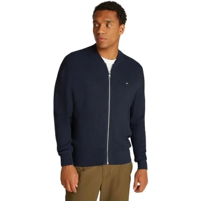 Imagen de Tommy Hilfiger Cárdigan de Punto con Cremallera Hombre Structure Baseball Zip Through Sin Capucha, Azul (Desert Sky), S