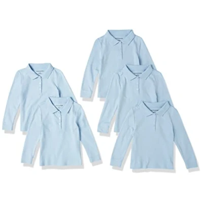 Imagen de Amazon Essentials Polos de Algodón Interlock Manga Larga Niña, Pack 5, Azul Claro, 10 años