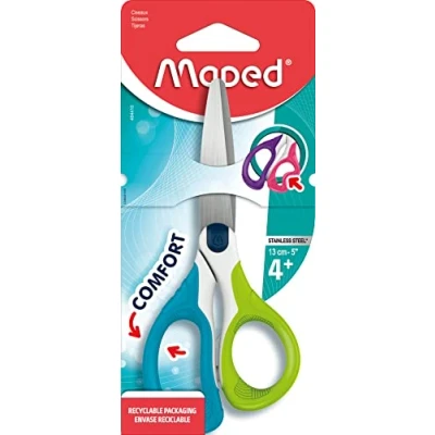 Imagen de Maped Tijeras escolares y manualidades SENSOFT 13 cm asimétricas Cuchillas redondeadas Verde