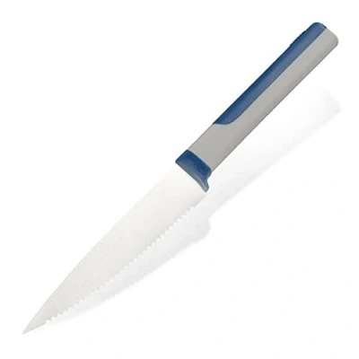 Imagen de Tasty cuchillo de cocina dentado 11,5 cm, pan, hoja afilada acero inoxidable, duradero con mango ergonómico suave al tacto, color: azul, gris, plateado