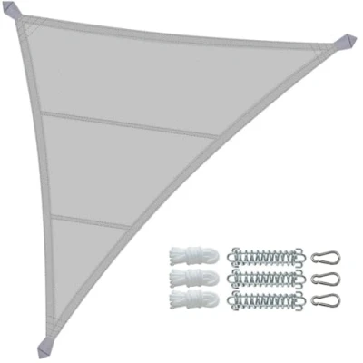 Imagen de VOUNOT® Toldo Vela de Sombra Triangular 5x5x5m, Parasol Terraza Impermeable con Kit Montaje, Gris Claro