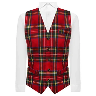 Imagen de King &amp; Priory Chaleco tradicional de tartán rojo y amarillo a cuadros, escocés, Stewart, Burns Night, rosso, 3XL