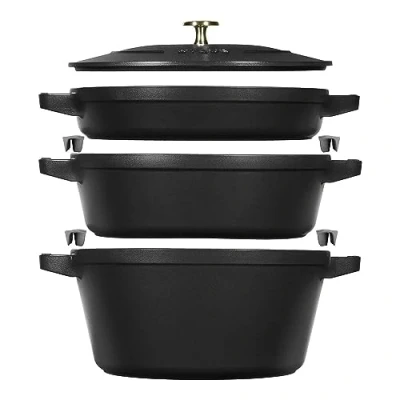 Imagen de STAUB La Cocotte Juego de cacerolas (3 piezas, hierro fundido), color negro
