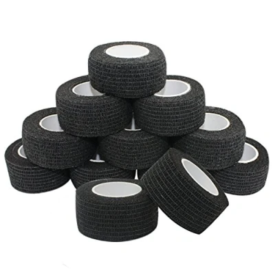 Imagen de COMOmed Vendas elásticas cohesivas para veterinarios, color negro, 2,5 cm x 4,5 m, 12 rollos de tobillo no tejido, certificado por la FDA