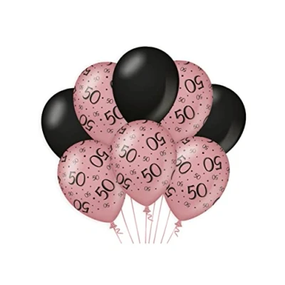 Imagen de Globos de cumpleaños rosa/negro 50, Pack of 8