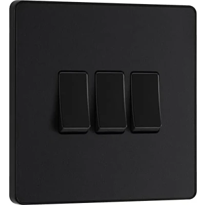 Imagen de BG Evolve Interruptor de triple luz, color negro mate, 20 A, 16 Ax, 2 vías
