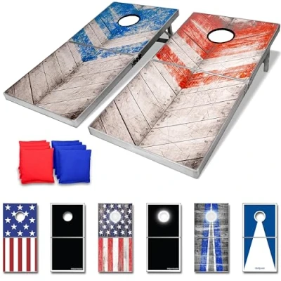 Imagen de GoSports Juego de Cornhole diseño Rojo y Azul rústico, tamaño regulación