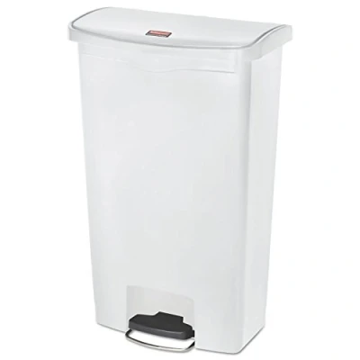 Imagen de Rubbermaid Commercial Products Slim Jim 1883559 Contenedor con pedal frontal, capacidad de 68 l, blanco