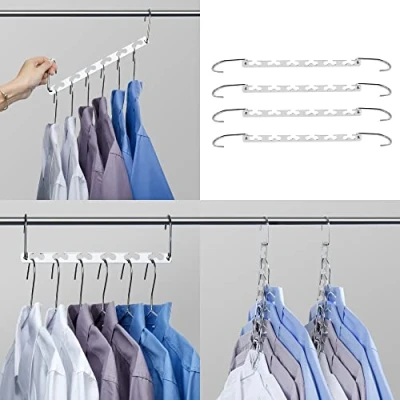 Imagen de HOUSE DAY 4Pcs Perchas Ropa Organizador, de Armario Multifuncionales mágico para Ahorrar Espacio,Percha Resistente Ahorro Almacenamiento Perchero Cromo Pesado 26,7 cm