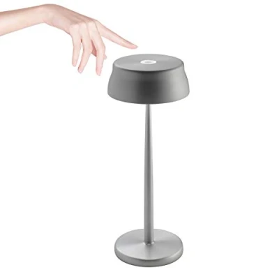 Imagen de Zafferano, Lámpara Sister Light, de Mesa Recargable e Inalámbrica con Control Táctil, Apta para Interior y Exterior, Atenuador, 2700 4000 K, Altura 32,8 cm, Color Auminio Anodizado