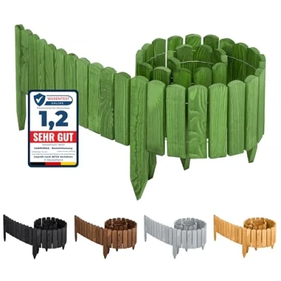 Imagen de Garronda Valla para Jardín Cercado Cerca de Césped Palisade Madera Rollborder Delimitador Bordes Jardinero Longitud: 200 cm GD 0046 (Vert foncé, Altura: 30 cm)