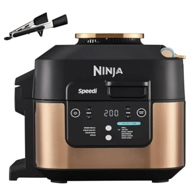 Imagen de Ninja Speedi Olla Exprés Multifunción Rápida, Eléctrica con Freidora Aire 5,7L, 10 en 1, sin Aceite, Horno, Cocción Lenta, al Vapor y más, 4 Porciones 15min, Negro Cobre, ON400EUCP