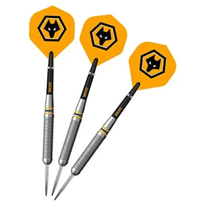 Imagen de FOCO Wolverhampton Wanderers Football Club Wolves FC Juego de dardos con punta acero 90% tungsteno, color negro, amarillo (D1424)