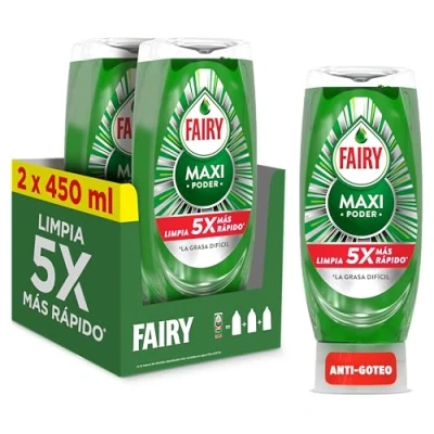 Imagen de Fairy Maxi Poder Líquido Lavavajillas 2 x 450ml, Limpieza Fácil Y Sin Esfuerzo Incluso En Las Ollas Sartenes Más Grasientas