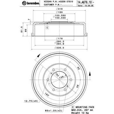 Imagen de BREMBO 14.A676.10 Tambor de Freno 295 NISSAN: Pick Up