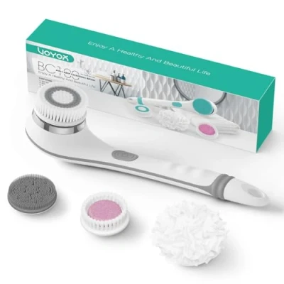 Imagen de VOYOR Cepillo Espalda Ducha Corporal 4 en 1 Electrico Recargable Baño con Mango Largo para Exfoliante, Limpieza De La Piel, Masaje BC100 (Gris)
