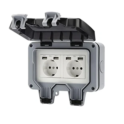 Imagen de AYYDS enchufe exterior con conector USB IP66, resistente a la intemperie, de jardín, protección contacto para interior y exterior, tapa abatible
