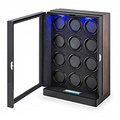 Imagen de KLARSTEIN Klingenthal Single Edition Estuche Relojes, Caja bobinadora, 12 bobinas, Capacidad para Panel de Control táctil, Iluminación LED, Elaborado a Mano, Vitrina Madera, Negro