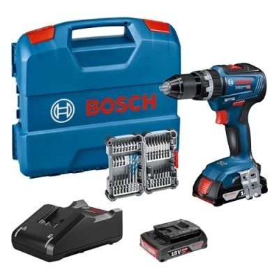 Imagen de Bosch Professional 18V System GSB 55 Taladro percutor a batería (Brushless, Nm, 2 baterías x 2.0 Ah, set 35 acc. impacto, en maletín) Amazon Exclusive