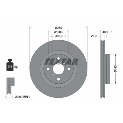 Imagen de TEXTAR PRO 92287603 Disco de freno 280 22 04/06 100 ventilación interna revestido sin perno sujeción rueda, buje rueda